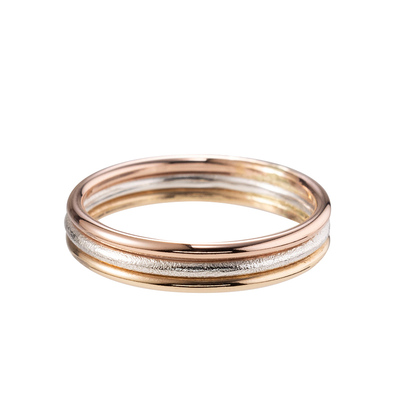 可拆分三环三色戒指素圈 纯银|14K包金玫瑰金  经典小众食指戒女