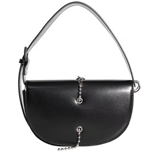 福利莱 链条马鞍包宽肩带黑色单肩斜挎包ins时尚潮高质感链条包包