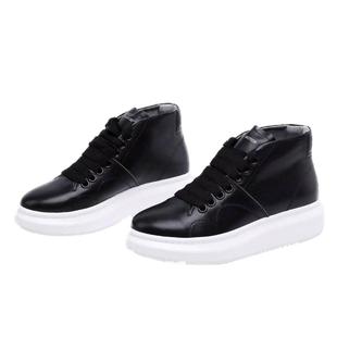 欧洲站女鞋厚底高帮真牛皮休闲鞋黑色板鞋透气增高运动旅游小白鞋