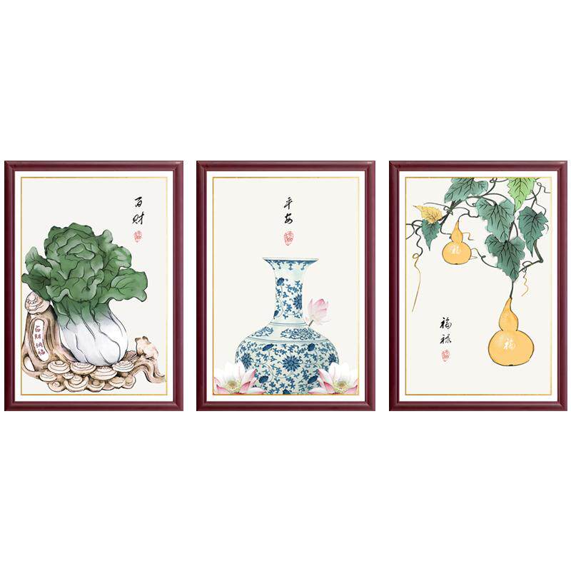 新中式客厅装饰画餐厅挂画沙发背景壁画中国风墙画玄关实木有框画