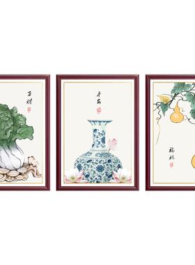 新中式风背景玄关实木客厅装饰画