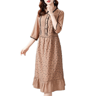 香妮芬高端贵夫人阔太太娃娃领气质连衣裙2025新款秋季高贵优雅裙