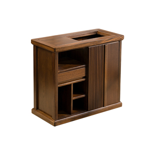 新中式乌金木实木可移动茶台茶水柜烧水壶一体茶桌侧边边柜储物柜