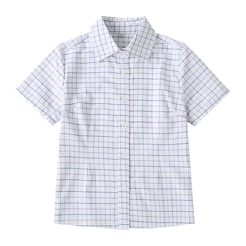 白色格子衬衫短袖女童薄款校服