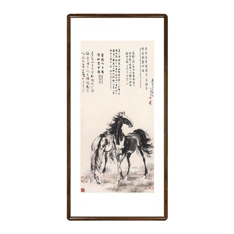 马到成功徐悲鸿双骏图挂画