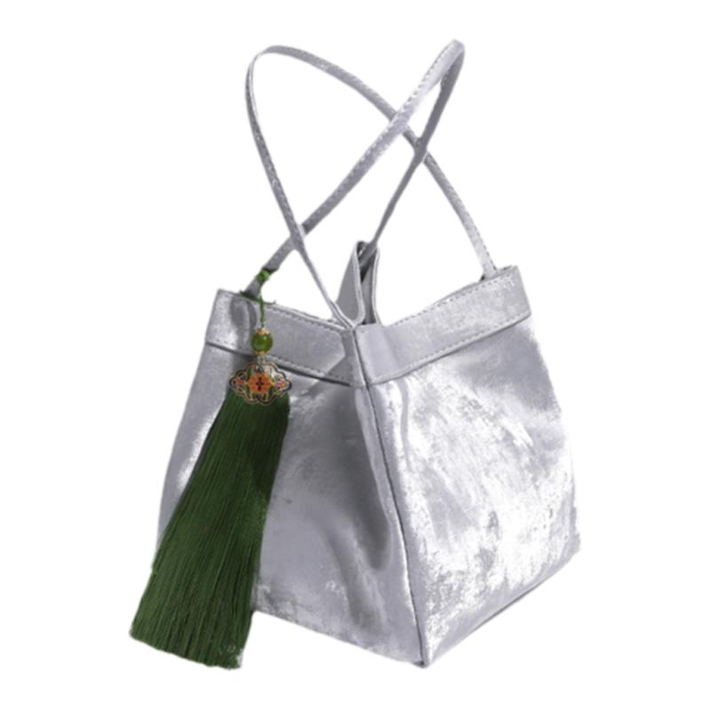 橙子少女小众设计新中式菜篮子包银色包包通勤国风单肩斜挎手提包