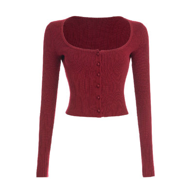 ABMY 心动信号 辣妹针织开衫复古修身显瘦短款方领长袖上衣可叠穿