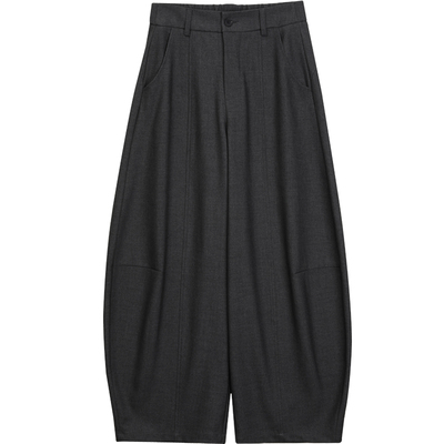 灰色老钱风垂感阔腿弯刀裤显瘦