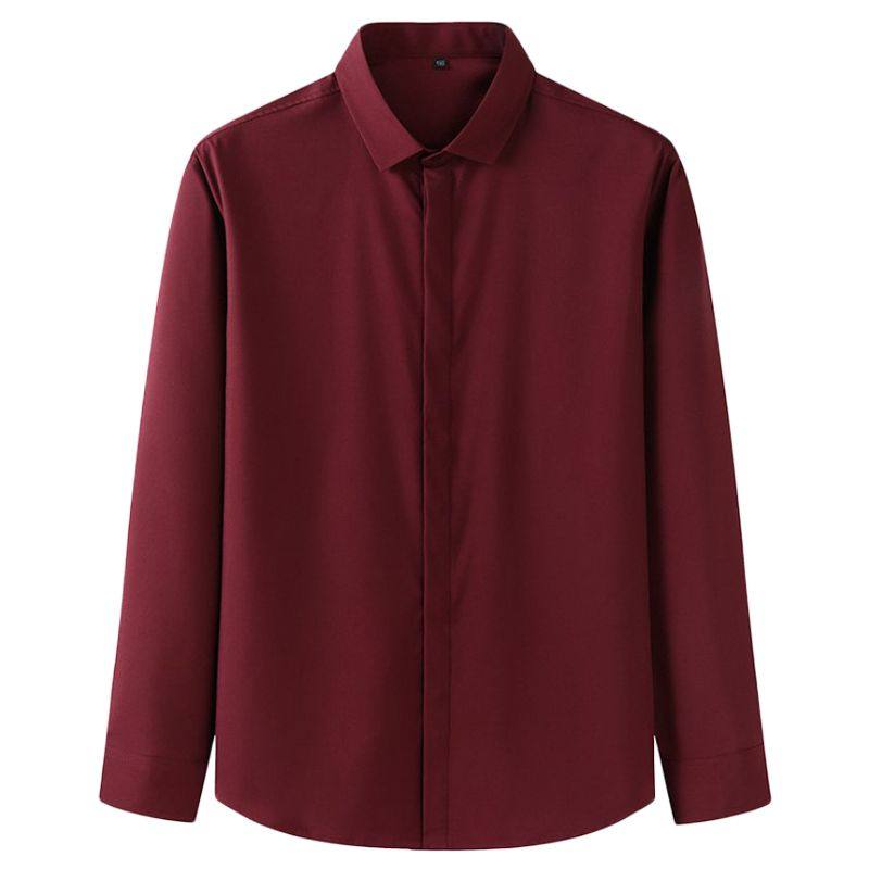 特大码抗皱暗扣长袖衬衫男结婚宽松红色衬衣商务休闲加肥加大无袋