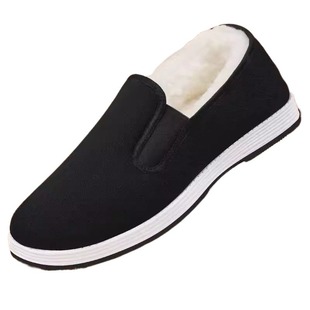 加绒一脚蹬防滑老头棉鞋2025冬季新款爸爸牛筋底保暖老北京布鞋男