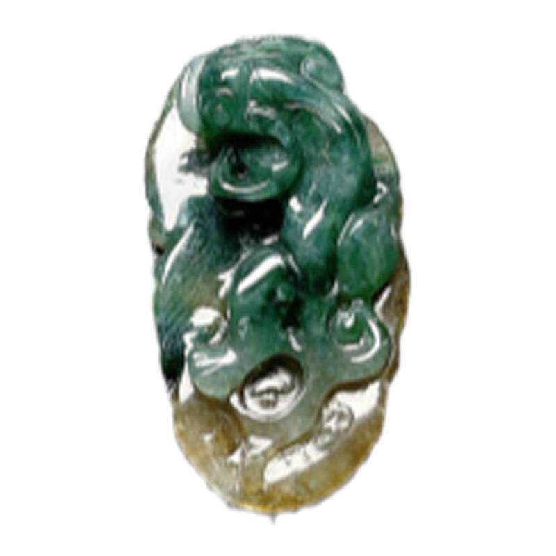 天然翡翠貔貅树叶吊坠黄绿洒金