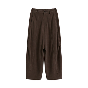 「GRNL」垂坠定律 重磅450克欧绒棉咖色压褶弧线灯芯绒阔腿裤男女