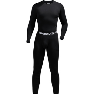 Asianbum薄款棉质简约纯色圆领性感修身透气秋衣打底保暖内衣套装