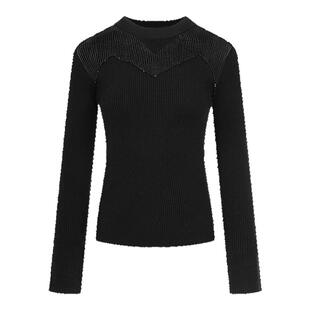 EF黑色立领针织打底衫女秋冬季新款时尚钉珠弹力修身内搭上衣