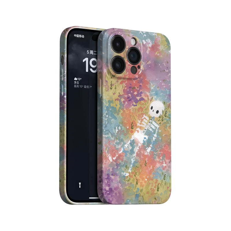 小骷髅~春日花丛ins适用iphone17promax手机壳苹果16华为nova14小米15opporeno13菲林vivox200一加ace6magic8