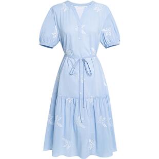 KBNE蓝色连衣裙法式小个子2026夏季新款绣花丁达尔裙通勤气质长裙