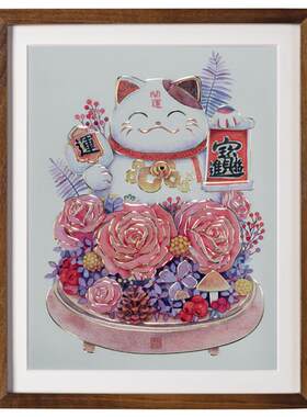 铜雕画《招财猫（桌面）》