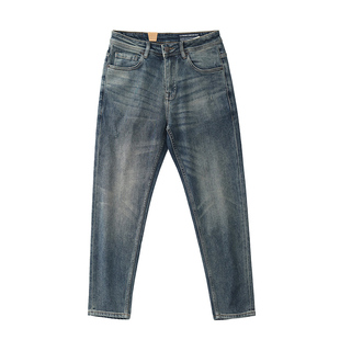 牛仔裤男春季新款微弹水洗做旧灰色修身小脚美式复古休闲裤子男