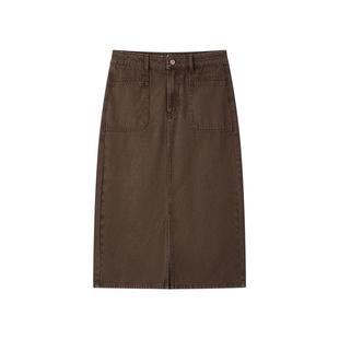 森柔牛仔|森马牛仔半身裙女开叉长裙显腿长秋盐系复古直筒裙潮酷