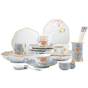 永丰源月亮时光44头餐具套装 陶瓷碗盘碟乔迁礼品