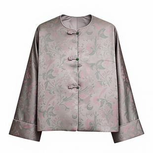 新中式宋锦外套女2026春季新款盘扣圆领高端气质上衣长袖春装女装