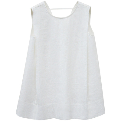 眼前一亮！设计感中长款无袖衬衫露背亚麻背心宽松休闲套头女上衣