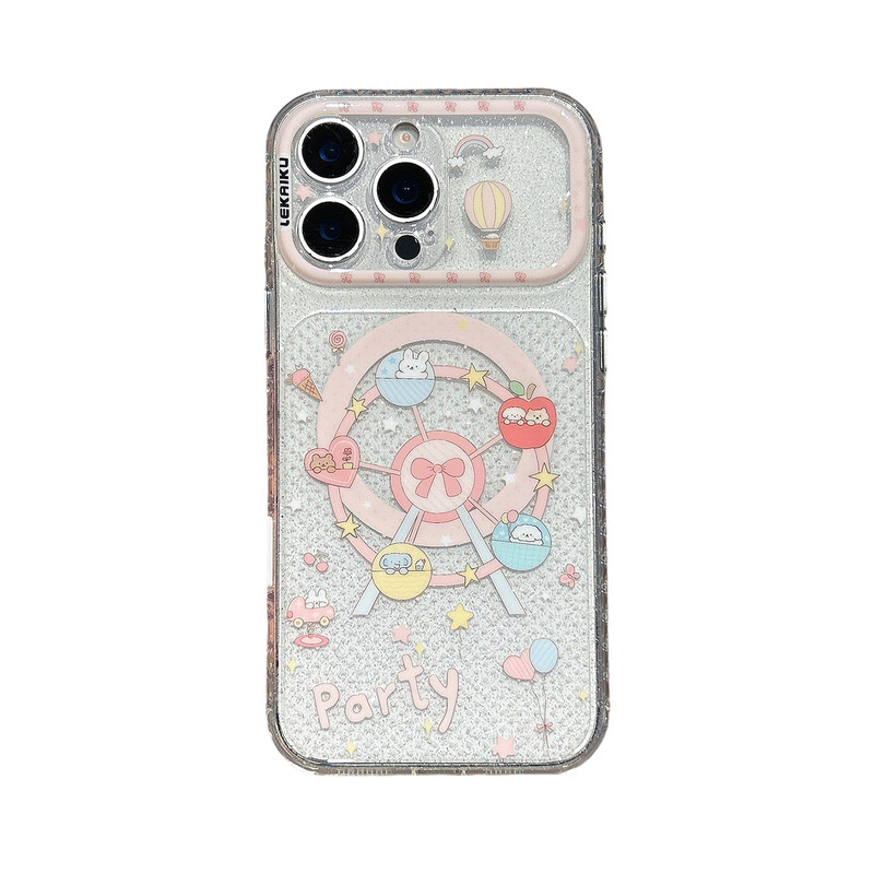 透色细闪LEKAIKU聚会摩天轮适用iphone苹果17promax可爱16pro卡通15女生包相机ai五金按键气囊精孔磁吸手机壳