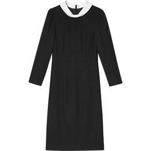 LK BENNETT黑色连衣裙女冬新款法式修身撞色元宝领小黑裙