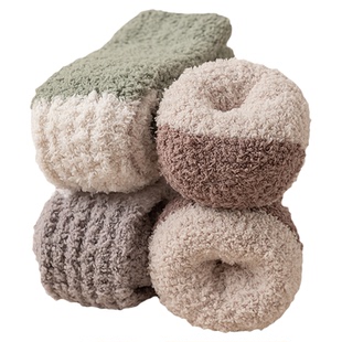 珊瑚绒袜子长筒厚袜子男士秋冬季保暖家居睡眠地板袜女中筒月子袜