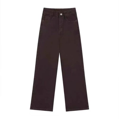 美拉德咖棕色复古阔腿牛仔裤女2025秋冬加绒美式高腰宽松直筒裤子