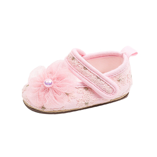婴儿鞋子女童珍珠花朵透气软底学步鞋春秋防滑外出防踢学走路防掉
