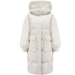 rainbow白鸭绒黑白纯色立领加厚保暖时尚连帽长羽绒服RL31DJ002A