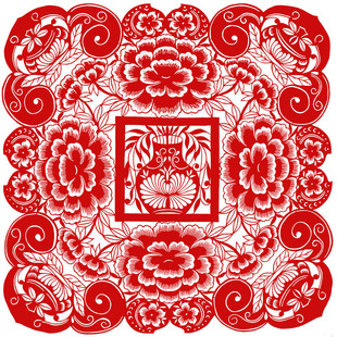 大百福团花纯手工剪纸画中国风客厅装饰民俗红色窗花镂空刻纸成品