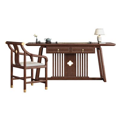 迪美尔梅花铜胡桃木新中式书桌