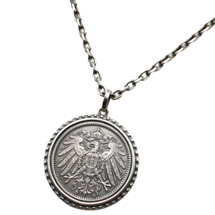 德国19世纪古董银币吊坠手工银包边银饰原创文艺复古925银太角链