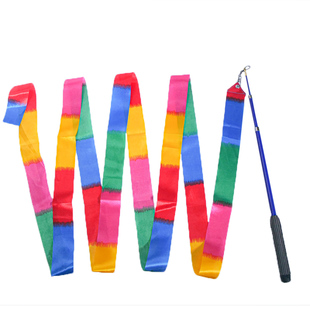 舞蹈彩带儿童手持彩带棒艺术体操广场舞表演道具跳舞飘带七彩绸带