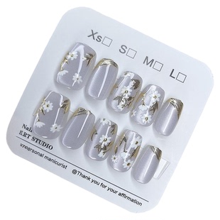 美甲穿戴甲显白紫色小菊手工甲猫眼可拆卸假指甲贴片果冻胶美甲片