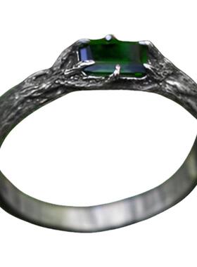 精灵八角形戒指纯银天然绿色宝石