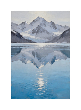 可班手绘油画雪山倒影客厅装饰画