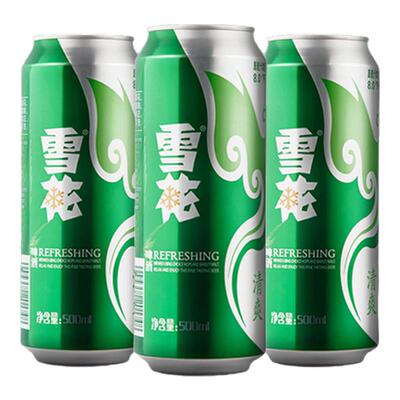 雪花啤酒清爽麦汁浓度8度500ml*12听大罐装口感冰爽畅饮日期新鲜