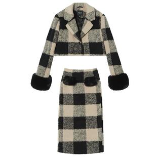 MEETLADY冬装搭配一整套千金小香风毛呢大衣裙套装女高级感两件套