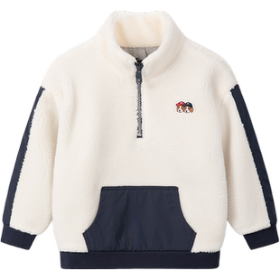 hazzys哈吉斯童装男童卫衣冬新品中大童半拉链保暖套头厚上衣