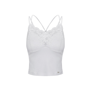 Kroche 26ss 浪漫蕾丝 一体杯设计 五瓣花蕾丝花边修身V领吊带