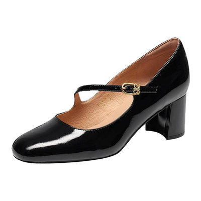 接吻猫法式复古粗高跟玛丽珍鞋女