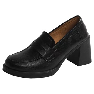 真皮英伦风软皮jk制服小皮鞋女2026早春新款粗跟显瘦一脚蹬乐福鞋