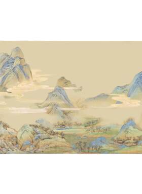国画山水客厅沙发墙纸