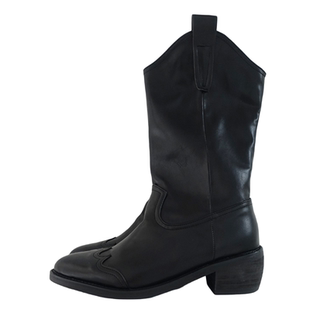 韩国东大门套筒中跟尖头方跟复古西部牛仔骑士靴子女2026早春新款