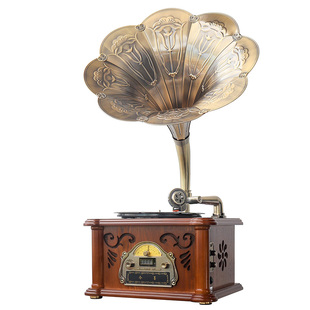 今墨台式留声机复古客厅欧式黑胶唱片机实木仿古大喇叭老式电唱机