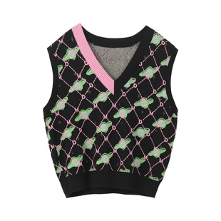 谜底2022秋季新款复古学院合体V领套头背心毛衣外套女227MZ6144