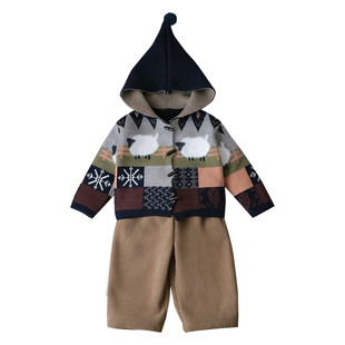男宝衣服冬季婴儿套装韩系洋气针织开衫外穿加厚保暖裤子宝宝上衣